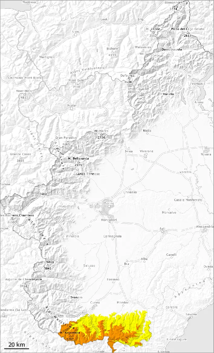 Alpi Cozie Sud di confine, Alpi Marittime Occidentali