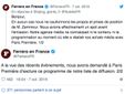 Il messaggio col quale attraverso Twitter Ferrero France informava circa la propria scelta di rimuovere i propri spot dal programma di Zemmour