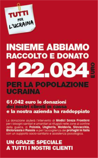 Tutti per l'Ucraina, grande partecipazione alla raccolta fondi straordinaria lanciata da Mercatò
