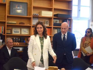 Marta Mancini con Paolo Repetto durante la presentazione di Perno