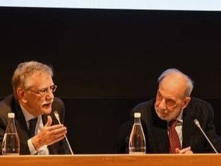 Da sinistra Luciano Panzani, coordinatore del Comitato Scientifico del Convegno, e l'avvocato e professore Gino Cavalli, presidente dell'Associazione Albese Studi di Diritto Commerciale
