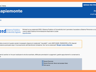 L'home page del portale "Salute Piemonte"