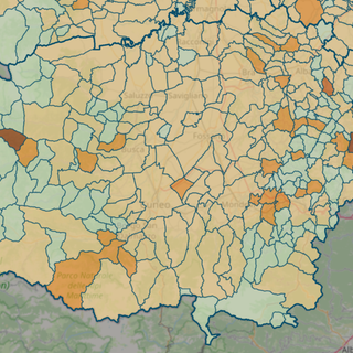 LA MAPPA DEL 24 GENNAIO - IN MARRONE SCURO I CENTRI CON INDICE SUPERIORE A 18 CONTAGI OGNI 1.000 ABITANTI