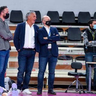 José Cartellone, Gino Primasso e Paolo Cornero prima della partita con la Delta Despar Trentino (credit Danilo Ninotto)