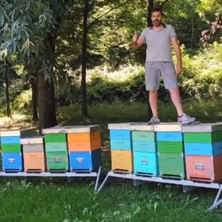 Mattia Mana con il suo apiario