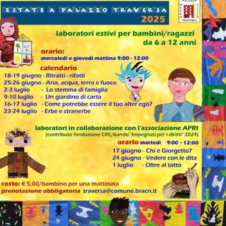 Bra: ancora posti disponibili per i laboratori estivi a Palazzo Traversa