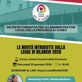 Patto Civico per la Granda lancia gli incontri formativi per gli amministratori locali Pettavino: «Inizieremo con la nuova legge di Bilancio e le novità che essa introduce»