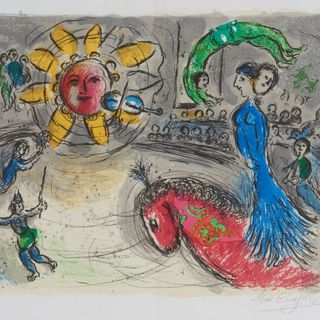 Marc Chagall, Soleil au cheval rouge 1979 Lithograph Printing