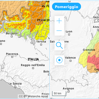 L'immagine del rischio valanghe previsto per oggi L'immagine del rischio valanghe previsto per oggi