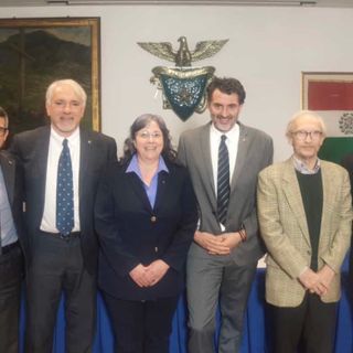 Nella foto il nuovo comitato direttivo centrale del Club Alpino Italiano. Da sinistra Benedetti, Colombo, Schena e Pellizon (Foto di Giancarlo Nardi)