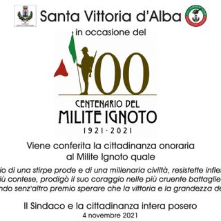 Santa Vittoria d'Alba conferisce la cittadinanza al Milite ignoto