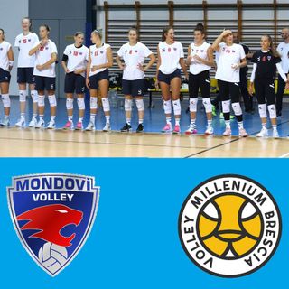 La Bam Mondovì (foto Luciano Pecchenino) e gli stemmi sociali delle due squadre