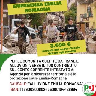 3.690 euro raccolti dal circolo PD di Bra per le popolazioni alluvionate della Romagna