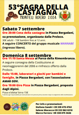 53ª Sagra della Castagna a Monteu Roero: Un Weekend di Tradizione e Divertimento per Tutta la Famiglia