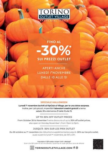 Torino Outlet Village si prepara per un Halloween speciale tra extra sconti e attività per i più piccoli Torino Outlet Village si prepara per un Halloween speciale tra extra sconti e attività per i più piccoli