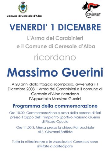 Stamane a Ceresole d'Alba si commemora l'appuntato dei carabinieri Massimo Guerini