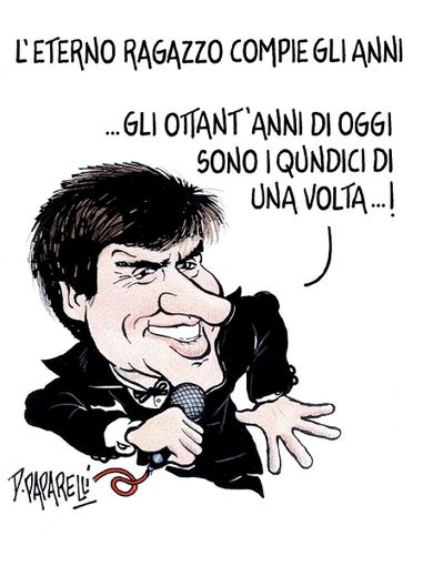 La vignetta di Paparelli per gli ottant'anni di Gianni Morandi La vignetta di Paparelli per gli ottant'anni di Gianni Morandi
