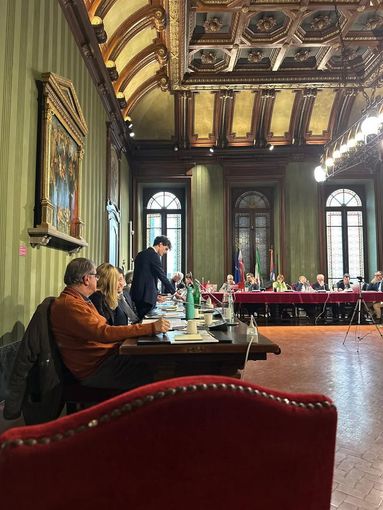 In piedi il consigliere Riccardo Spolaore In piedi il consigliere Riccardo Spolaore