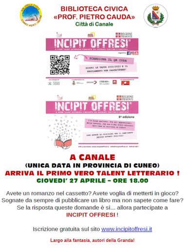 A Canale arriva per la prima volta a livello provinciale la tappa del talent letterario "Incipit Offresi"