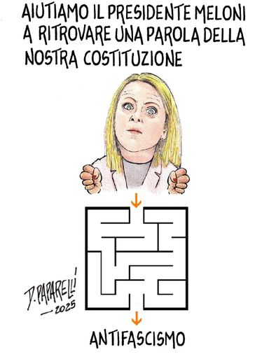 Giorgia Meloni e il 25 Aprile, la vignetta di Danilo Paparelli