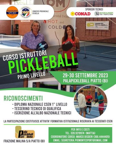 Pickleball: a Piatto, in provincia di Biella, il nuovo corso per diventare istruttore di 1° livello Pickleball: a Piatto, in provincia di Biella, il nuovo corso per diventare istruttore di 1° livello
