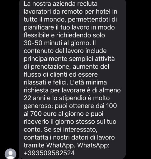 Sms o mail di offerte di lavoro da remoto: l’ennesima truffa nella nostra provincia