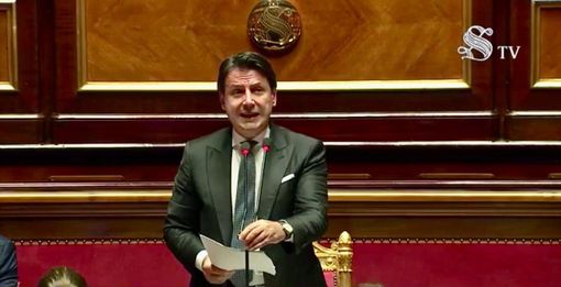 Il premier Giuseppe Conte durante l'informativa al Senato