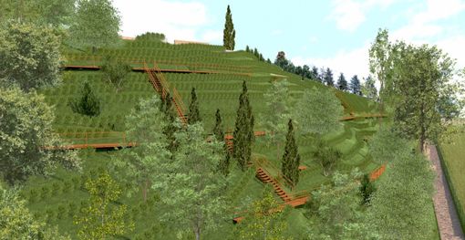 Un rendering del Parco d'Arte in corso di ultimazione a Guarene