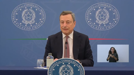 Il premier Mario Draghi in conferenza stampa Il premier Mario Draghi in conferenza stampa