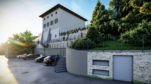 Il render dei nuovi lavori al palazzo comunale e del nuovo parcheggio sottostante Il render dei nuovi lavori al palazzo comunale e del nuovo parcheggio sottostante