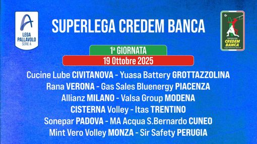 Il calendario della prima giornata di SuperLega: Cuneo va a Padova Il calendario della prima giornata di SuperLega: Cuneo va a Padova