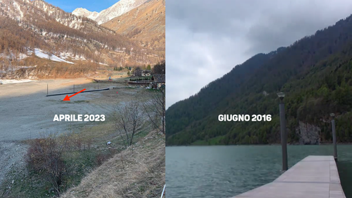 A sinistra l'attuale situazione. La freccia indica il punto dove era stata collocata la telecamera nel video del 2016 (frame a destra)