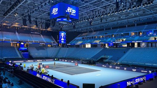 Un'immagine degli allenamenti degli Atp Finals di Torino Un'immagine degli allenamenti degli Atp Finals di Torino