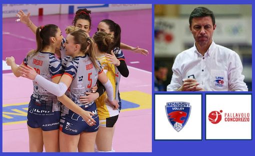 A sinistra le ragazze della Bam Mondovì (ph. Pecchenino) e nel riquadro il tecnico del Concorezzo Davide Delmati (ph. M. Marengo) A sinistra le ragazze della Bam Mondovì (ph. Pecchenino) e nel riquadro il tecnico del Concorezzo Davide Delmati (ph. M. Marengo)