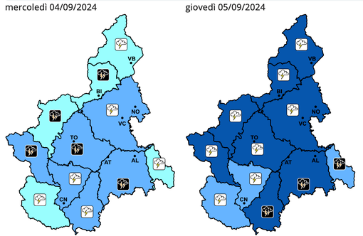 Domani allerta gialla su tutta la regione, arancione al confine  tra Torinese e Valle Po