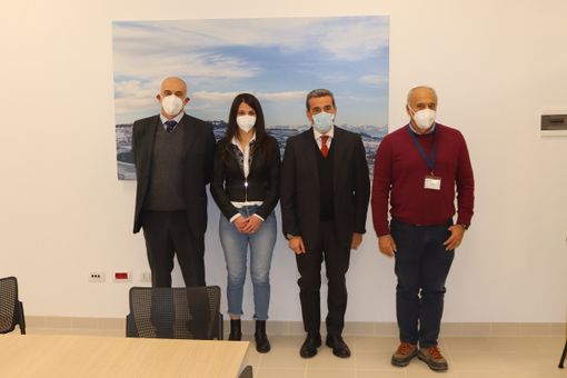 Da sinistra, Gianfranco Cassissa, Lorella Pochettino, Mario Traina e Fabrizio Viglino al termine della conferenza stampa presso l'Ospedale di Verduno