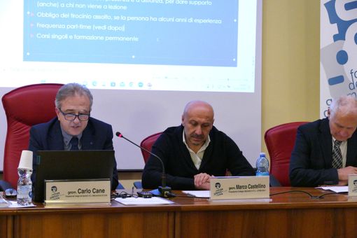 Alcuni momenti del partecipato convegno tenuto lunedì 23 gennaio presso la sede del Collegio dei Geometri e dei G.L. della Provincia di Cuneo