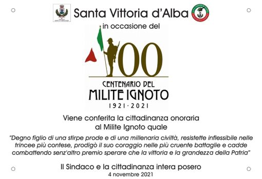 Santa Vittoria d'Alba conferisce la cittadinanza al Milite ignoto Santa Vittoria d'Alba conferisce la cittadinanza al Milite ignoto