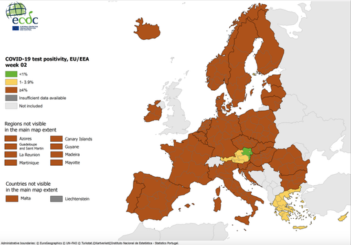 Mappa europea del contagio. Quinta settimana in rosso per il Piemonte Mappa europea del contagio. Quinta settimana in rosso per il Piemonte