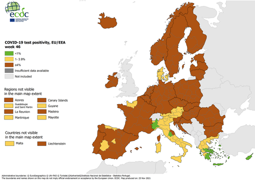 Positivi su tamponi: Piemonte e Umbria uniche regioni italiane ancora "in verde"