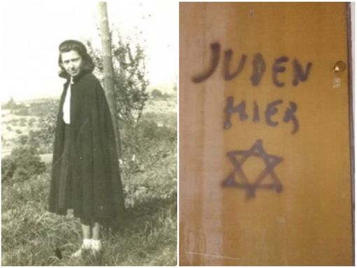 Lidia Rolfi, a sinistra; la porta di casa del figlio Aldo, a destra