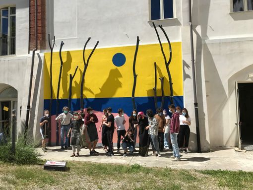 Alba: gli alberi pericolanti del cortile del "Gallizio" diventano un'installazione tra pittura e scultura