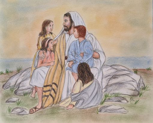 “Gesù in mezzo ai bambini”, disegno dell’artista braidese Pinuccia Sardo “Gesù in mezzo ai bambini”, disegno dell’artista braidese Pinuccia Sardo