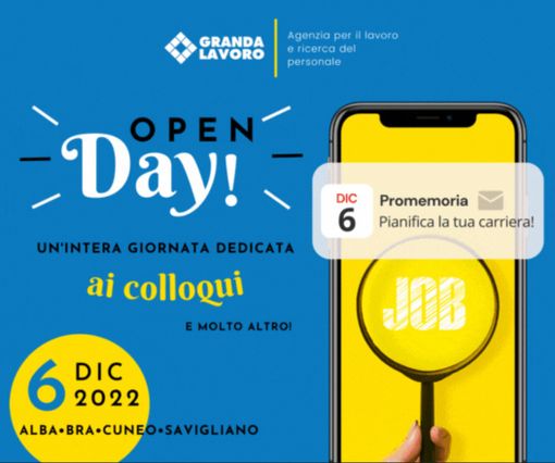 Granda Lavoro: il 6 dicembre torna l'Open Day ad Alba, Bra, Cuneo e Savigliano