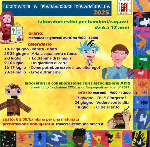 Bra: ancora posti disponibili per i laboratori estivi a Palazzo Traversa