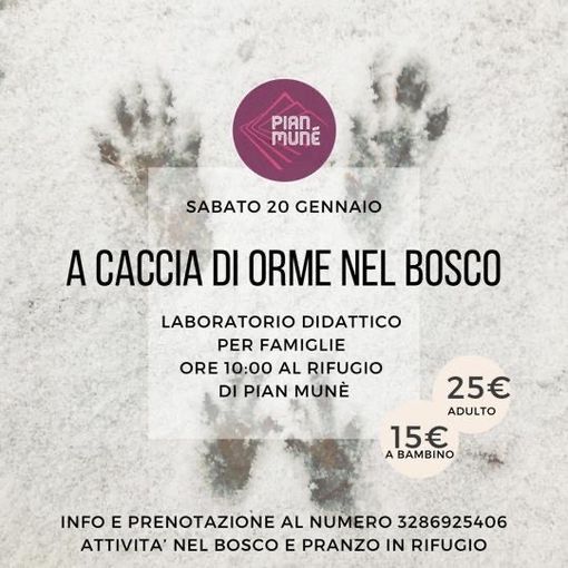Laboratorio per bambini “A caccia di orme sulla neve” a Pian Munè di Paesana Laboratorio per bambini “A caccia di orme sulla neve” a Pian Munè di Paesana
