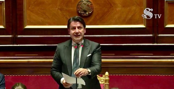Il premier Giuseppe Conte durante l'informativa al Senato