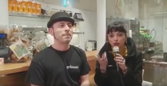 Un'immagine dell'intervista a Gelaaati di Marco realizzata da Renata Cantamessa, la Fata Zucchina