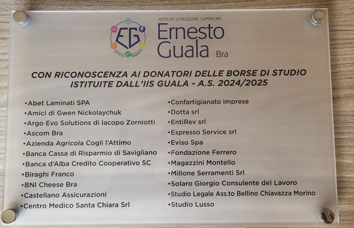 L'IIS “E. Guala” di Bra ringrazia i donatori delle borse di studio