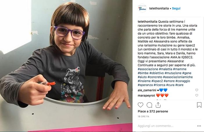 Un'immagine sorridente di Alessandra, sul profilo Instagram della Fondazione Telethon Un'immagine sorridente di Alessandra, sul profilo Instagram della Fondazione Telethon